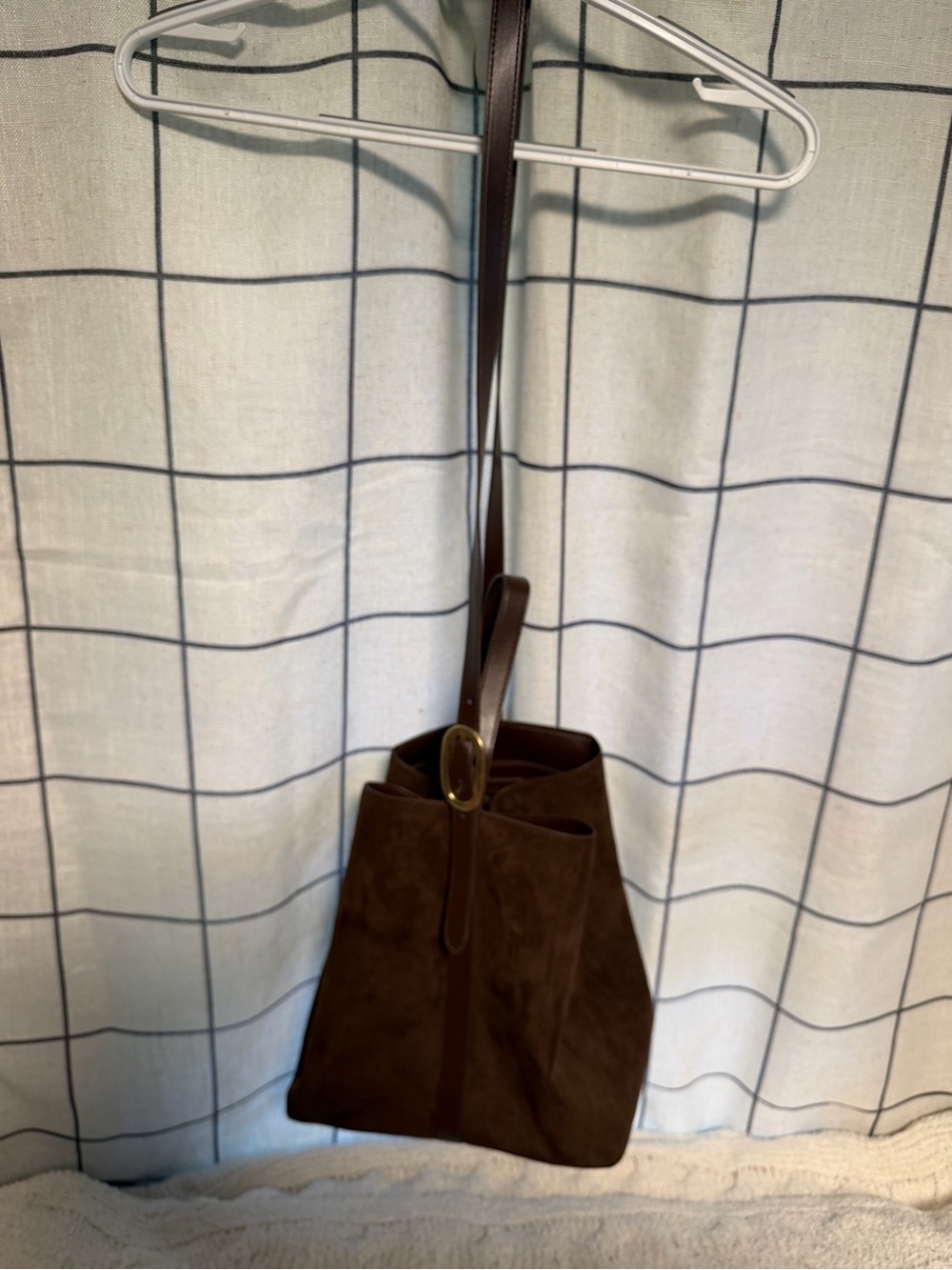 Brown Suede Bucket Crossbody Bag